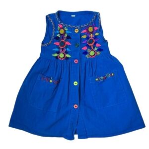 Girls Blue Embroidered Sleeveless Dress Size 3